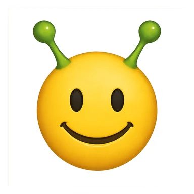 yellow face with green alien antennae emoji, digital illustration sticker