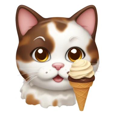calico cat with chocolate icecream  sticker