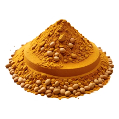 apple emoji aesthetic curry powder, small natural pile with uneven edges, rich golden yellow to ochre, fine grainy texture, dry and fragrant look, no utensils or containers, no faces, clean 3D rendering, soft lighting, transparent background, emoji scale sticker