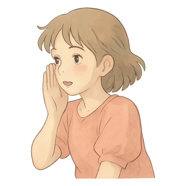 ghibli style character whispering, soft colors, gentle expression sticker
