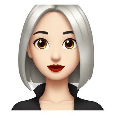 pretty girl with black hair reaching below the armpits with hime cut haircut. red lips, brown eyes, fair skin sticker