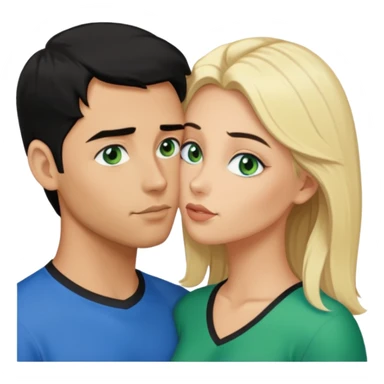 Man with blue eyes black Hair licking blonde Woman Green eyes naked breast  sticker