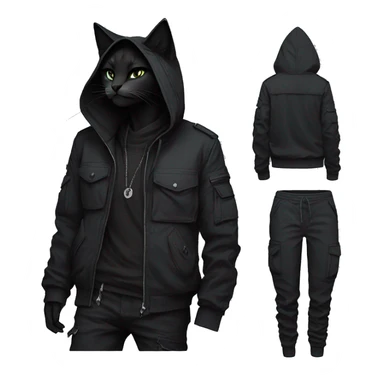 Edgy Anthro cool pretty dark cat-fursona techwear cargo pants hoodie sticker