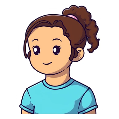 girl with brown curly hair in a ponytail, brown eyes, brown hair sticker