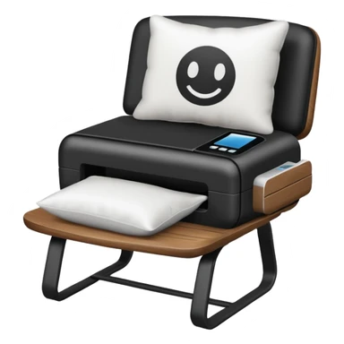 Pillow with chair and printer sticker