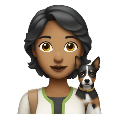 Apple style brown woman with medium black hair holding gray heeler sticker