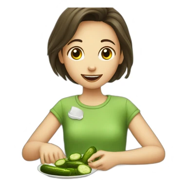 Girl eating pickles with yogurt sticker
