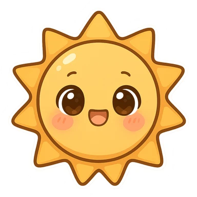 chibi sticker-style sun, cute and exaggerated sticker