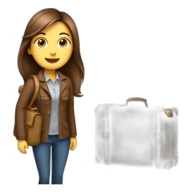 travel guide girl, brown straight hair with otter on suitcase sticker
