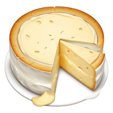 cinematic-realistic-brie-cheese-emoji,-featuring-a-creamy gooey center,-soft-ripened-cheese-with-a-delicate white rind-rendered-with-lifelike-detail-and-inviting,-natural-lightingwith a slide showing the gooey center sticker