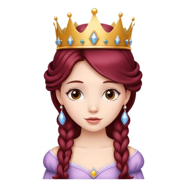Beautiful long burgundy haired girl wearing a princess crown sticker