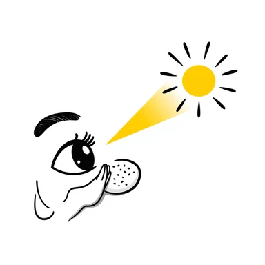 A normal human eye emitting a golden ray that touches normal human skin, showing renewal and regeneration sticker