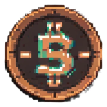 A bronze coin with S.R symbols in the middle, pixelated style sticker