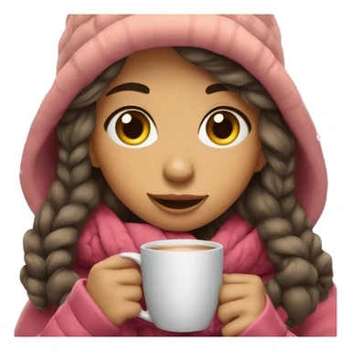 cute girl drinking hot beverages in winter clothe sticker