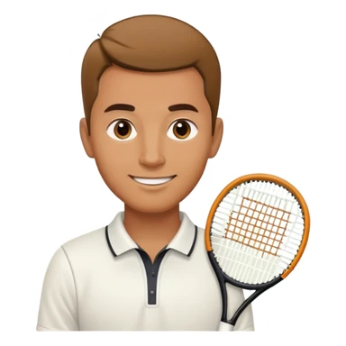 caramel brown Chindian male tennis coach, short straight hair with widow's peak, oval face, small eyes, smiling sticker