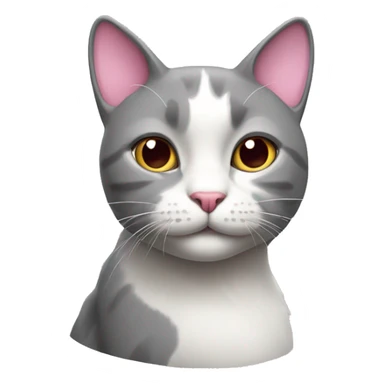 Grey and white cat with pink nose sticker