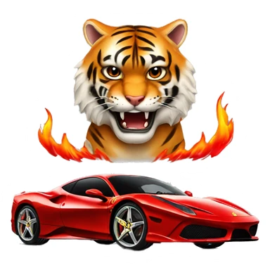 Tiger with red flames monted on a ferrari sticker