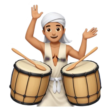 person enthusiastically beating a drum for sahur, joyful expression, night sky background, festive Ramadan vibe sticker
