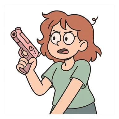 pink toy pistol with heart details, soft and whimsical sticker