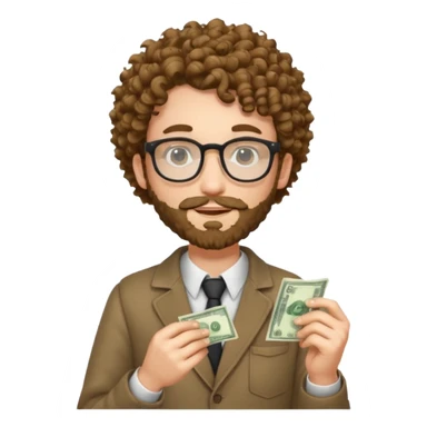 curly skinny guy with bear with glasses, with some money in the hands sticker