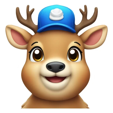 Chubby deer smiling with a blue hat sticker