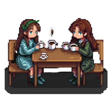 boy and girl sitting at a table sipping coffee sticker