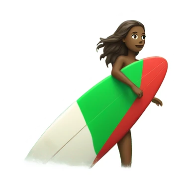 dark brown long hair white girl surfing green red surf board in ocean sticker