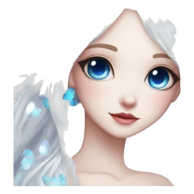 Edgy Cute Cool Kawaii gorgeous sparkly ethereal white fantasy animal with blue eyes sona with flowers and butterflies sticker