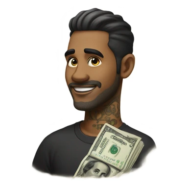 Handsome 40-year-old male that has a dollar symbol tattooed on his forehead in black ink sticker