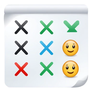 paper with multiple choice answers, a quiz sheet with checkmarks and X marks sticker