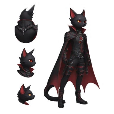 cool edgy elegant beautiful black punk red ethereal fantasy emo nargacuga-bat-cat-Fakemon collar harness full body sticker