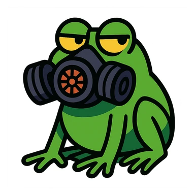 a frog wearing a gas mask, looking suspicious sticker
