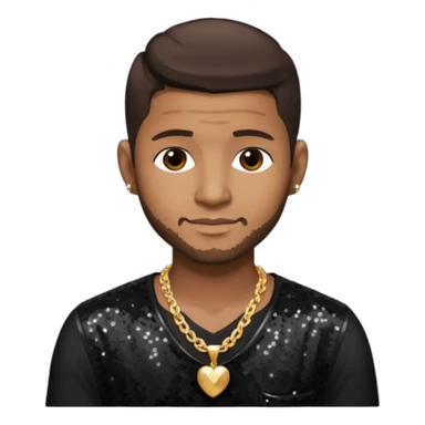 Usher with dark brown hair, black sequin dress shirt with necklace and chest out sticker
