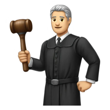 male judge holding a small woodden hammer sticker