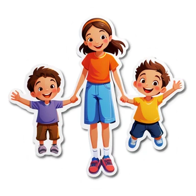 happy girl with boys outdoors sticker