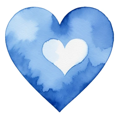 minimalist watercolor heart icon, monochromatic blue washes, soft bleeding edges, on textured white paper, serene and emotional, perfect for app icon, transparent background, flat lay --style raw --stylize 150 sticker