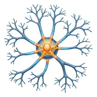 A scientificallu accurate nerve cell with the 3 main components, dendrites, axon and cell body. sticker