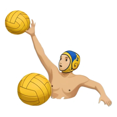 An icon featuring a yellow water polo ball floating on the water with goals in the background, inside a swimming pool. The design includes splashes and ripples, symbolizing the fast-paced action and strategy of water polo. Transparent background highlights. sticker