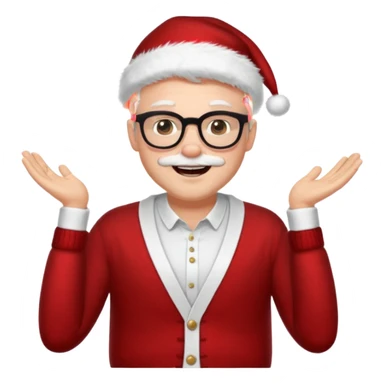 Middle aged white man wearing glasses, black short hair, hazel eye,  dressed as sexy hipster Santa in a cardigan, cute smile with teeth sticker
