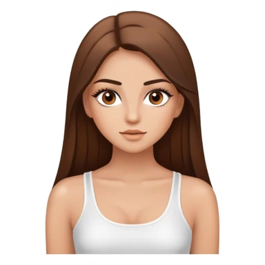 beautiful girl, long straight brown hair, brown eyes with lashes, wearing a white crop top, tan skin sticker