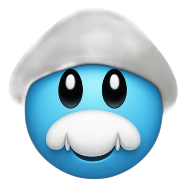 Blue smurf face with black eyes wearing a large white mushroom on his head casting a show on his face with a neutral face sticker