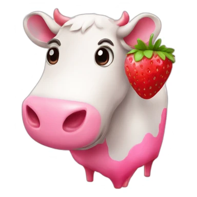 cute cow with pink stains and a strawberry sticker