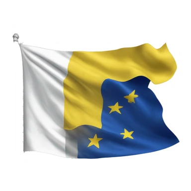Fais-moi un drapeau avec la première partie gauche bleue, la deuxième partie droite en blanc, et au milieu une Étoile à six branches jaune sticker