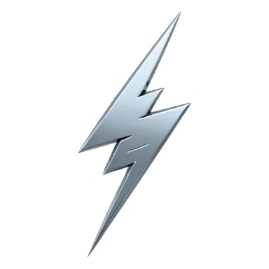 A lightning bolt emoji made of polished silver chrome, sharp yet rounded edges, glossy metallic surface, soft reflections, minimal futuristic design, iOS emoji style, centered, clean white background sticker