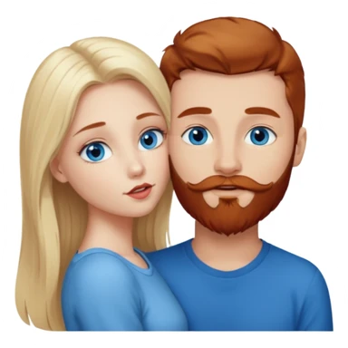 Long-pale-blonde hair, beautiful girl with blue eyes facing, kissing reddish-brown hair-beard boy blue eyed white guy sticker