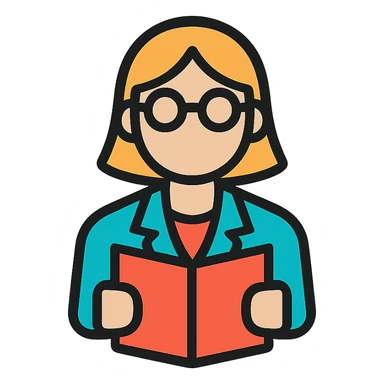 teacher icon with glasses holding a book, clean and modern style sticker
