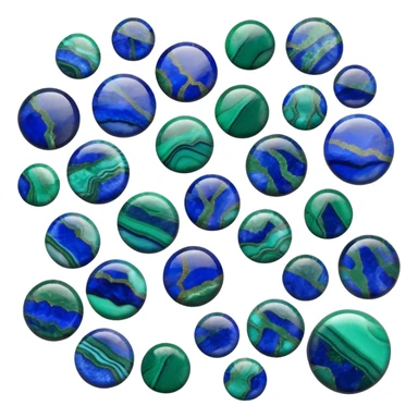 Round cabochon gemstone with blue azurite and green malachite mixed patterns and high polish sticker