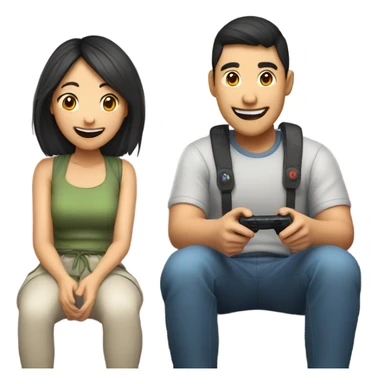Cute Asian Couple sitting together and having fun playing video games sticker