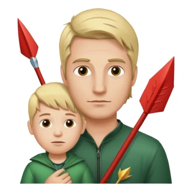 man with his kid and an arrow above the man's head, simple background sticker