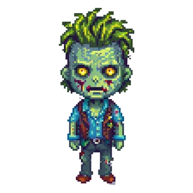 handsome zombie, pixel art, cool hairstyle, confident look sticker